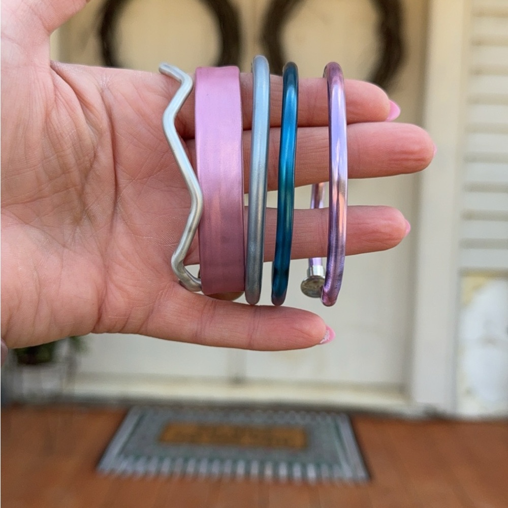 Colorful Metal Bangle Bracelet Set - Pink, Silver, Teal, Purple